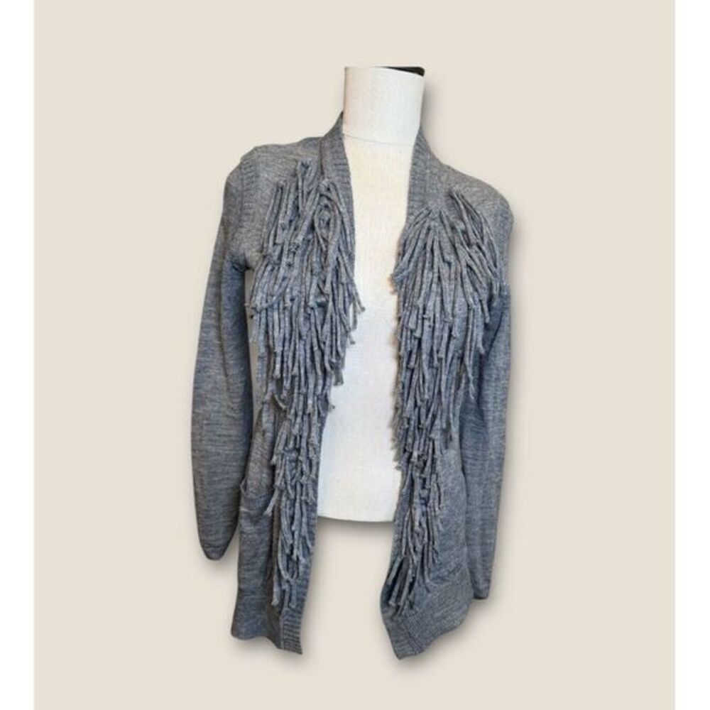 Rebecca Taylor Grey Fringe‎ Cardigan Small Wool Alpaca Blend